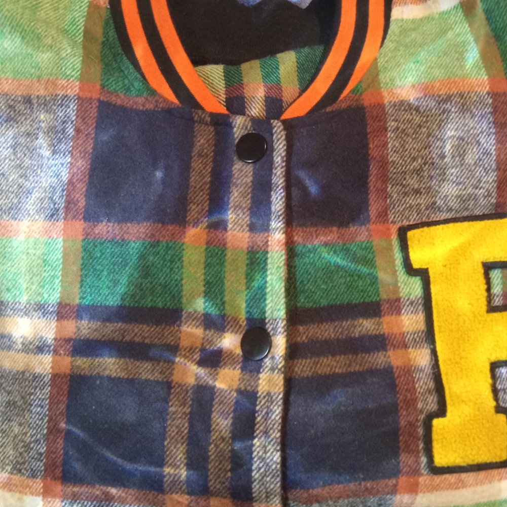Plaid Kids Jacket with Letter Patch
